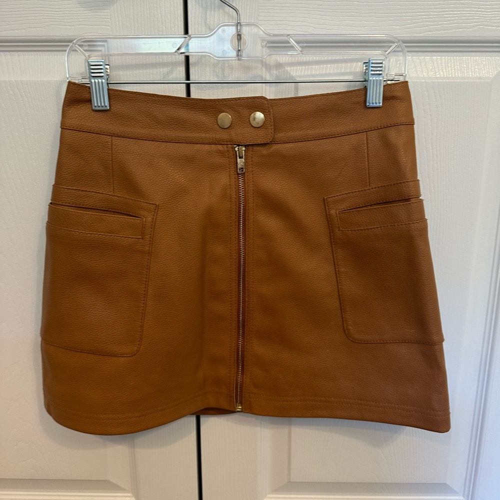 Free People Vegan Leather Brown Leather Mini Skirt